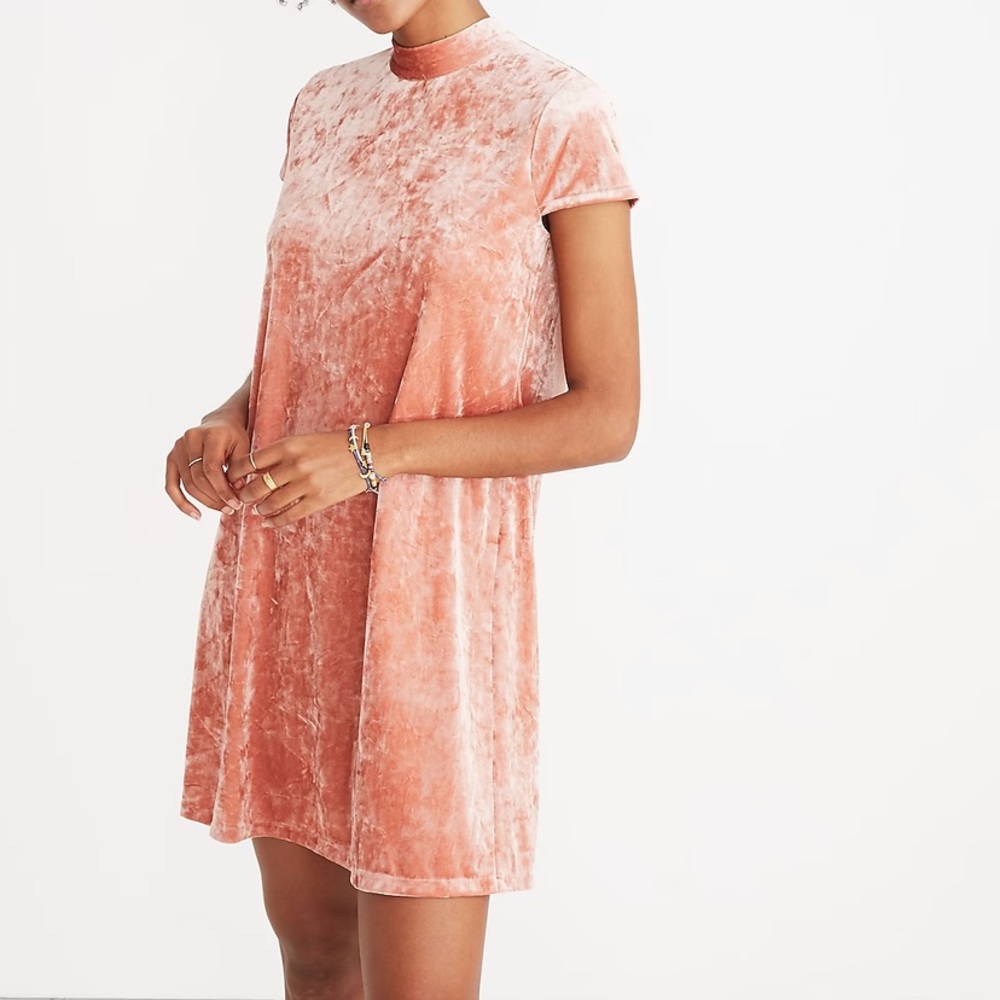 EUC Madewell Pink Crushed Velvet Mockneck Dress